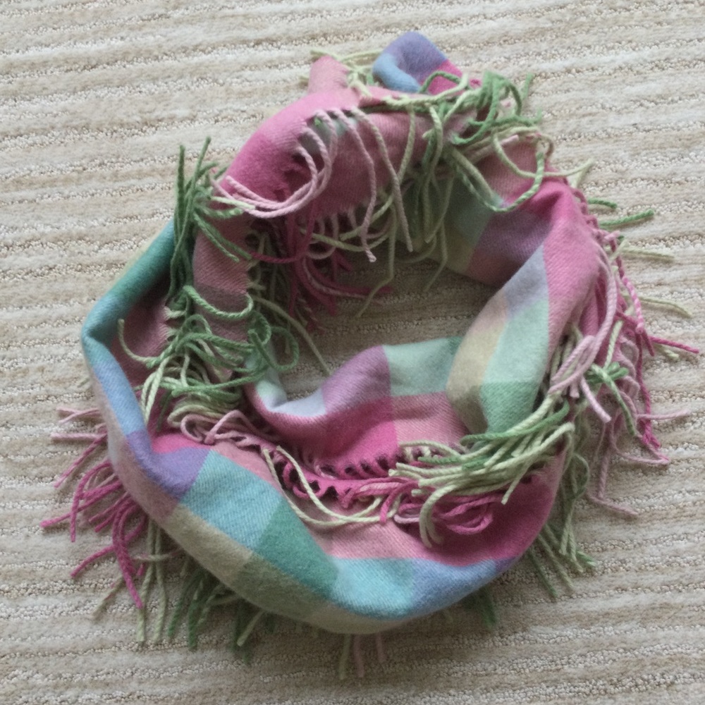 Charter Club 100% Cashmere Plaid Side Fringe Scarf Pastel Color